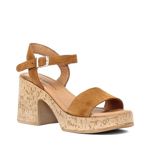 Kadın Taba Kalın Topuklu Süet Deri Sandalet