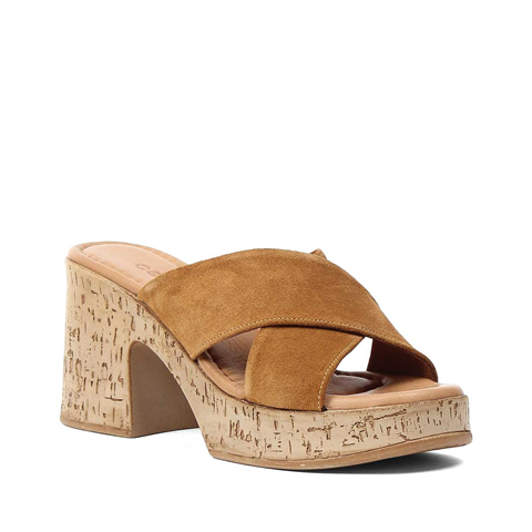 Kadın Taba Kalın Topuklu Süet Deri Terlik