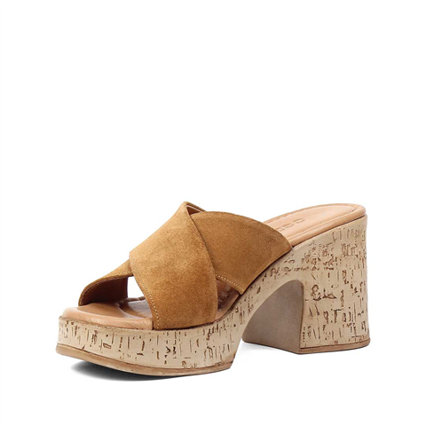 Kadın Taba Kalın Topuklu Süet Deri Terlik