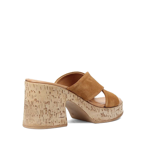 Kadın Taba Kalın Topuklu Süet Deri Terlik