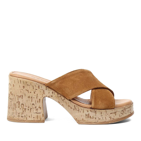 Kadın Taba Kalın Topuklu Süet Deri Terlik