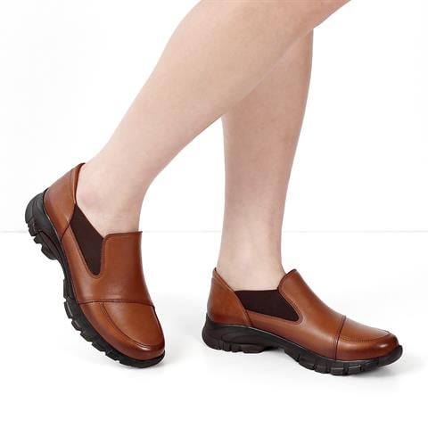 Kadın Taba Lastikli Kalın Tabanlı Deri Ayakkabı