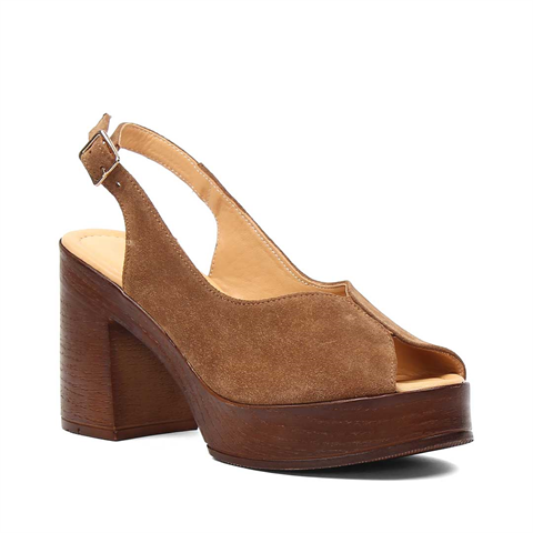 Kadın Taba Platform Topuklu Süet Deri Sandalet