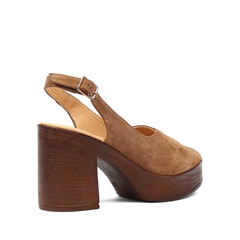 Kadın Taba Platform Topuklu Süet Deri Sandalet