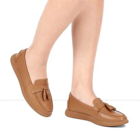 Kadın Taba Püsküllü Deri Ayakkabı