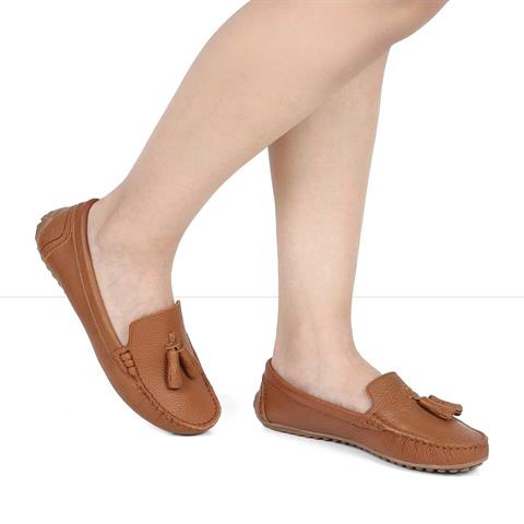 Kadın Taba Püsküllü Deri Loafer