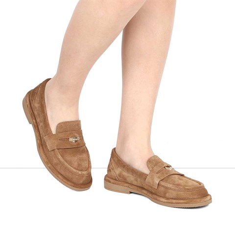 Kadın Taba Süet Deri Loafer