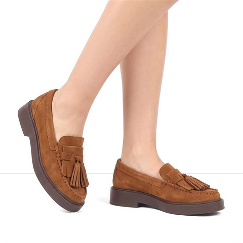 Kadın Taba Süet Deri Loafer