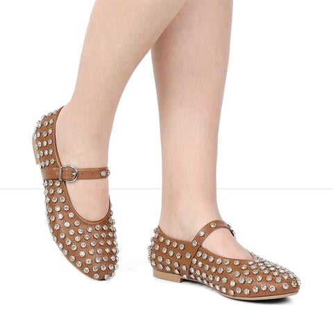 Kadın Taba Taşlı Deri Babet