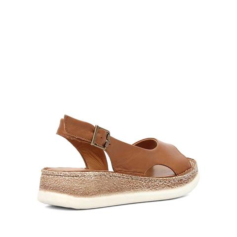 Kadın Taba Tokalı Dolgu Topuklu Deri Sandalet