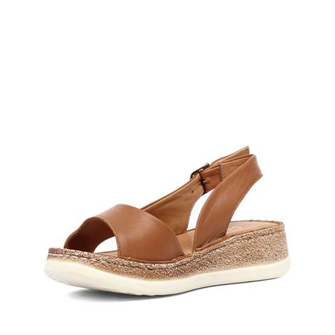 Kadın Taba Tokalı Dolgu Topuklu Deri Sandalet