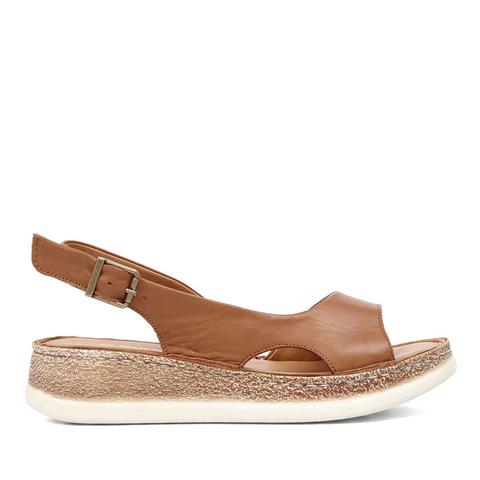 Kadın Taba Tokalı Dolgu Topuklu Deri Sandalet