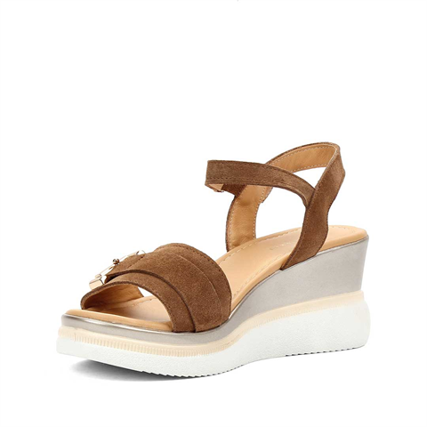 Kadın Taba Tokalı Dolgu Topuklu Süet Deri Sandalet