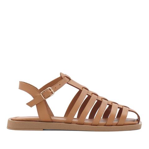 Kadın Taba Tokalı Gladyatör Deri Sandalet