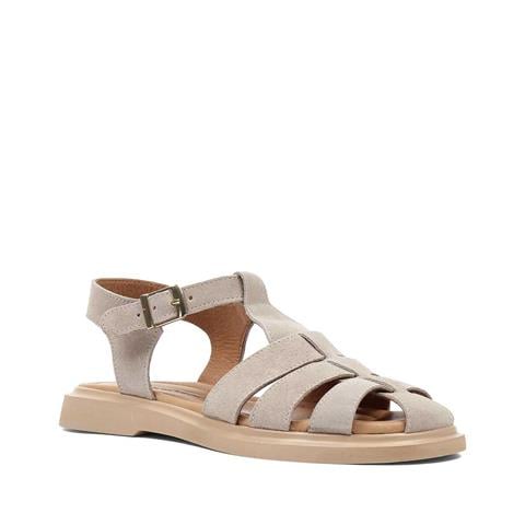 Kadın Bej Tokalı Gladyatör Süet Deri Sandalet