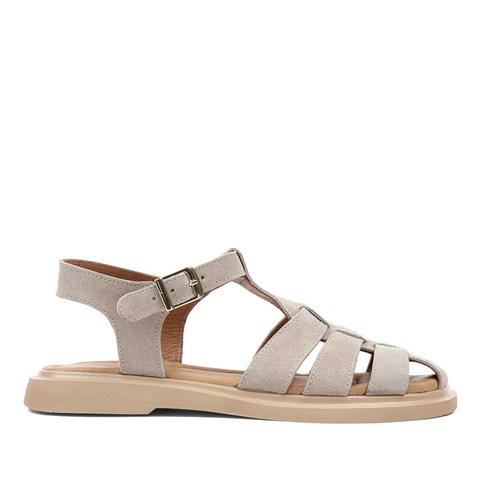 Kadın Bej Tokalı Gladyatör Süet Deri Sandalet