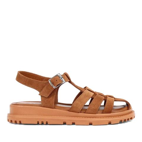 Kadın Taba Tokalı Gladyatör Süet Deri Sandalet