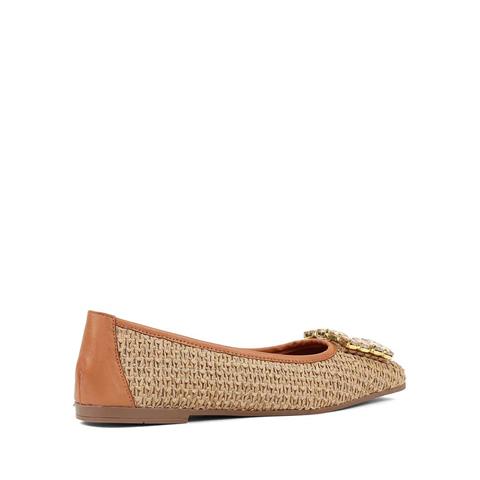 Kadın Taba Tokalı Hasır Deri Babet