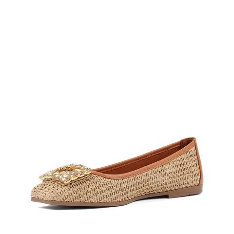 Kadın Taba Tokalı Hasır Deri Babet