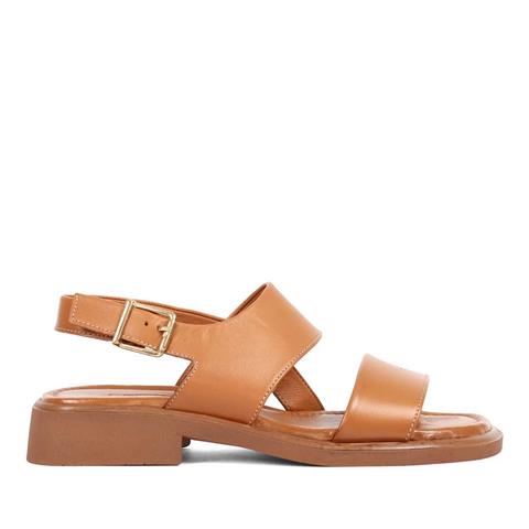 Kadın Taba Tokalı Kalın Bantlı Deri Sandalet