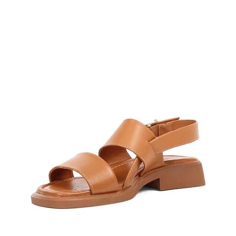 Kadın Taba Tokalı Kalın Bantlı Deri Sandalet