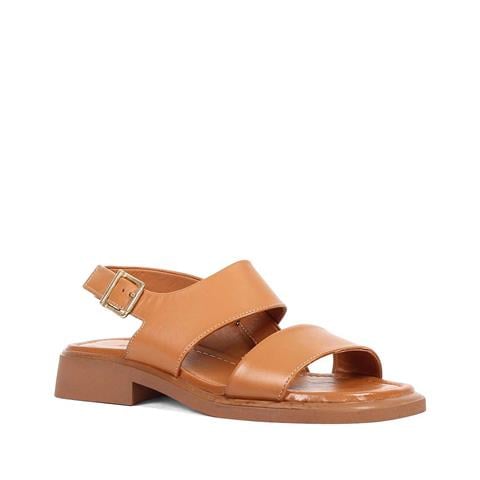 Kadın Taba Tokalı Kalın Bantlı Deri Sandalet