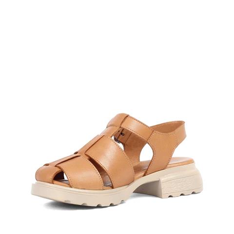 Kadın Taba Tokalı Kalın Topuklu Deri Sandalet