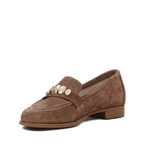 Kadın Taba Tokalı Süet Deri Loafer