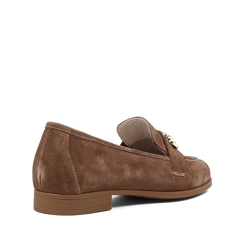 Kadın Taba Tokalı Süet Deri Loafer