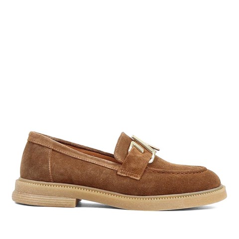 Kadın Taba Tokalı Süet Deri Loafer