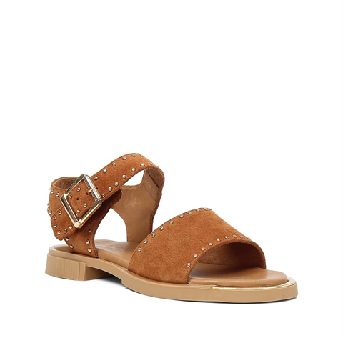 Kadın Taba Tokalı Süet Deri Sandalet