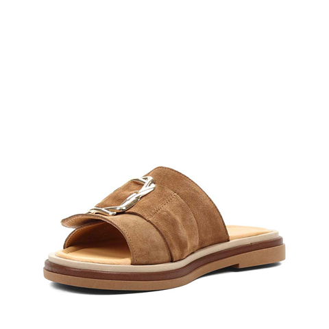 Kadın Taba Tokalı Süet Deri Terlik