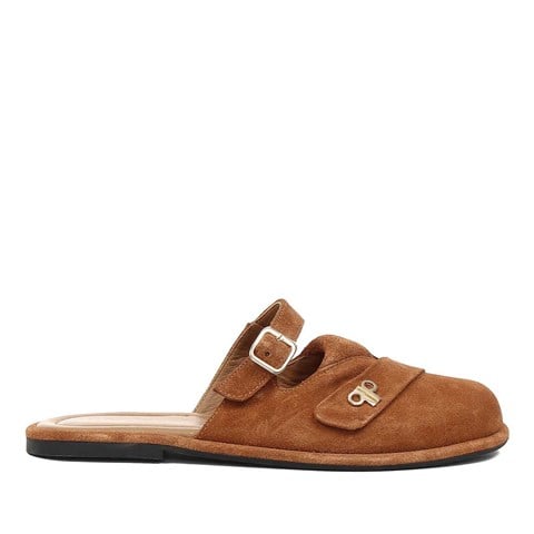 Kadın Taba Tokalı Süet Deri Terlik