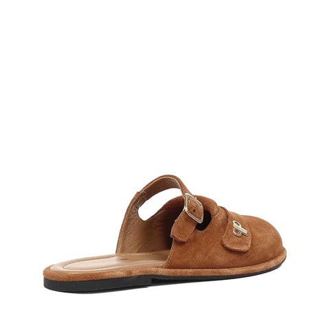 Kadın Taba Tokalı Süet Deri Terlik