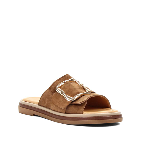 Kadın Taba Tokalı Süet Deri Terlik