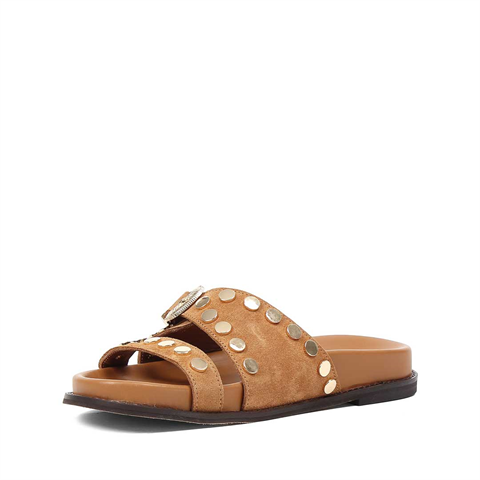 Kadın Taba Tokalı Süet Deri Terlik