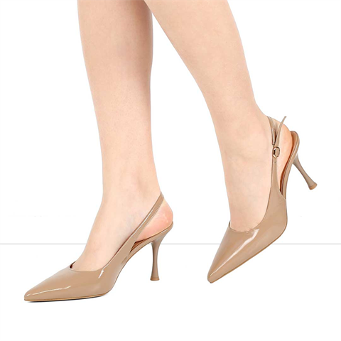 Kadın Ten İnce Topuklu Rugan Deri Ayakkabı