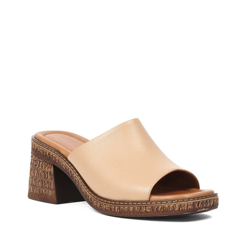 Kadın Ten Kalın Topuklu Deri Terlik