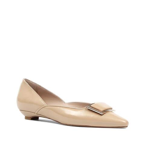 Kadın Ten Kısa Topuklu Rugan Deri Klasik Ayakkabı