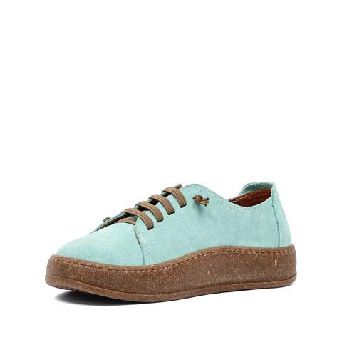 Kadın Turkuaz Bağcıklı Kalın Tabanlı Süet Deri Ayakkabı