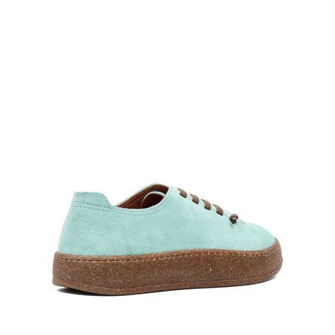 Kadın Turkuaz Bağcıklı Kalın Tabanlı Süet Deri Ayakkabı