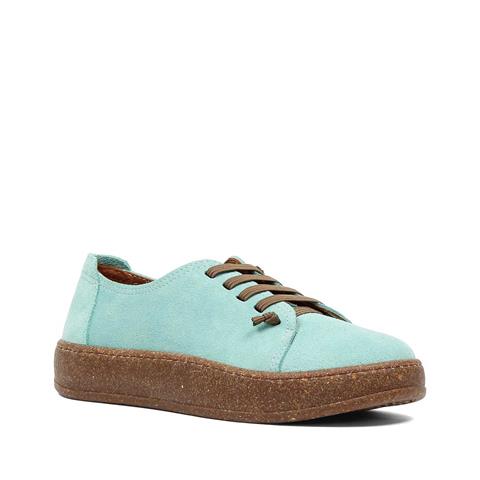 Kadın Turkuaz Bağcıklı Kalın Tabanlı Süet Deri Ayakkabı