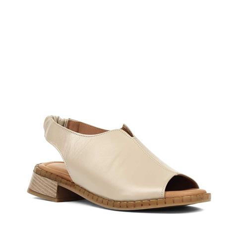 Kadın Vizon Arkası Lastikli Topuklu Deri Sandalet