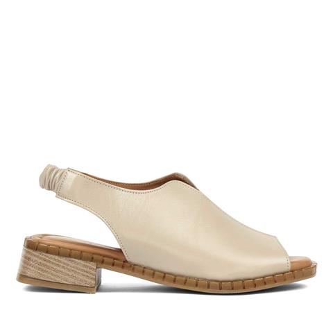 Kadın Vizon Arkası Lastikli Topuklu Deri Sandalet