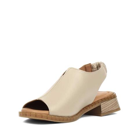 Kadın Vizon Arkası Lastikli Topuklu Deri Sandalet