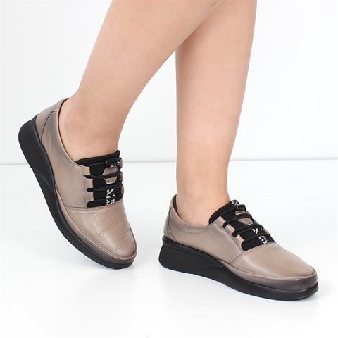 Kadın Vizon Bağcıklı Dolgu Topuklu Deri Ayakkabı