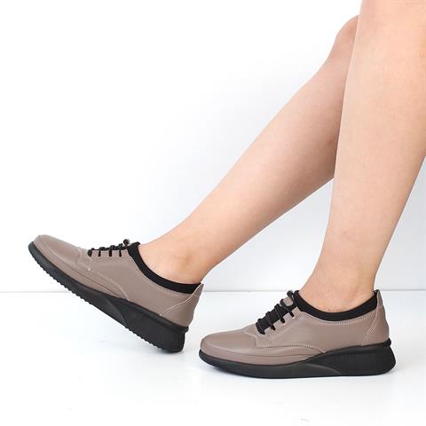 Kadın Vizon Bağcıklı Dolgu Topuklu Deri Ayakkabı