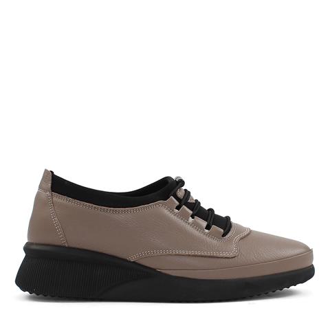 Kadın Vizon Bağcıklı Dolgu Topuklu Deri Ayakkabı