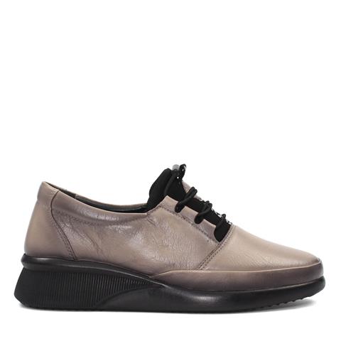 Kadın Vizon Bağcıklı Dolgu Topuklu Deri Ayakkabı