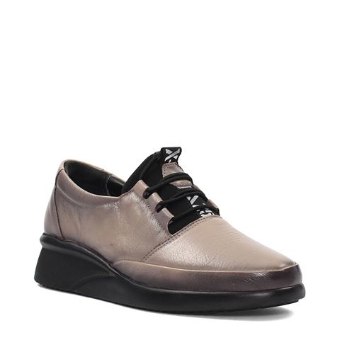 Kadın Vizon Bağcıklı Dolgu Topuklu Deri Ayakkabı